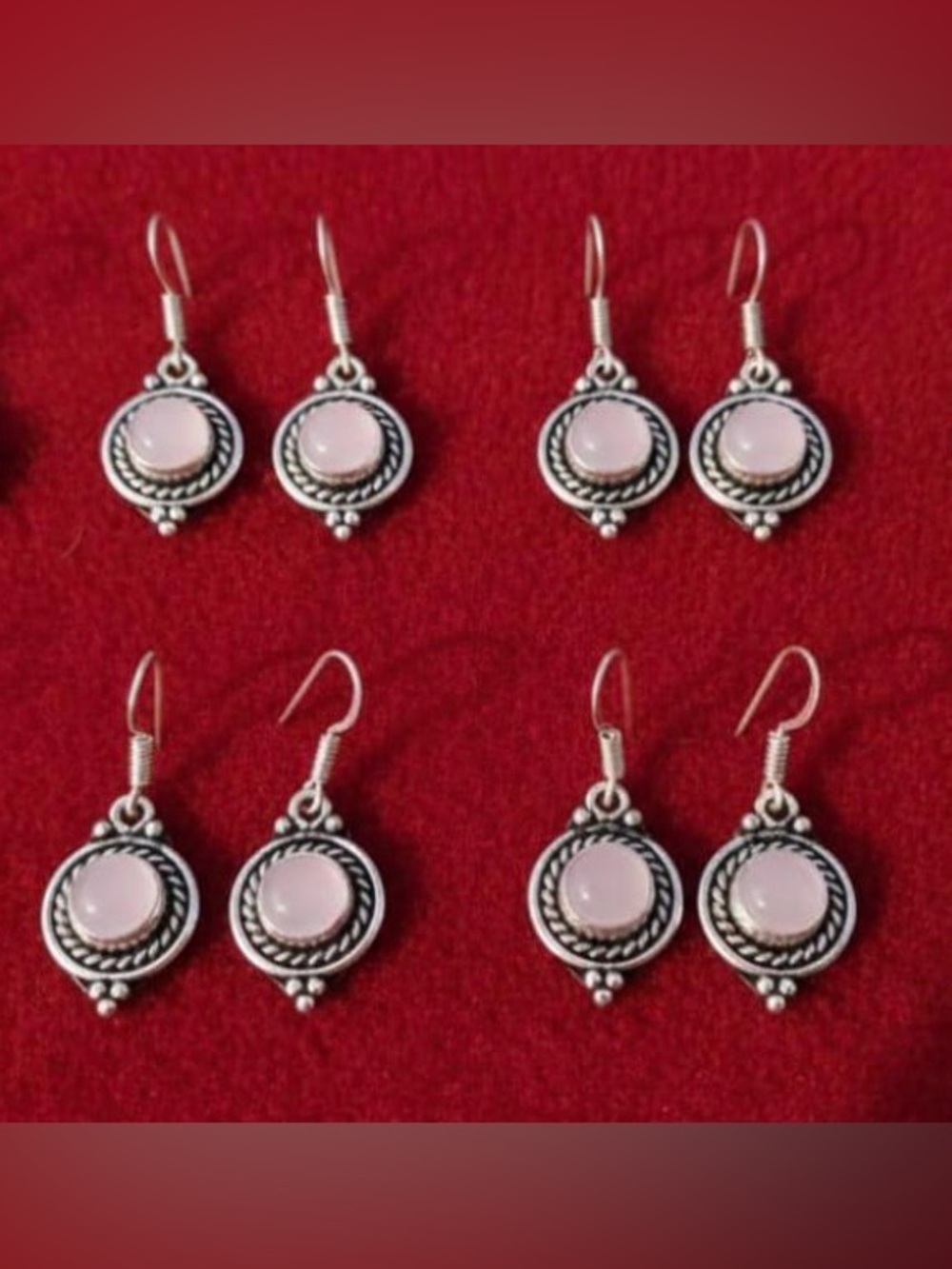 Rose Quartz Dangle Earrings, Sterling Silver Plated Boho Crystal Jewelry